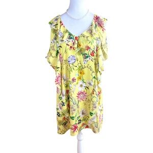 Parker Floral Dress Yellow Ruffle Shift Cold Shoulder (S) NWT